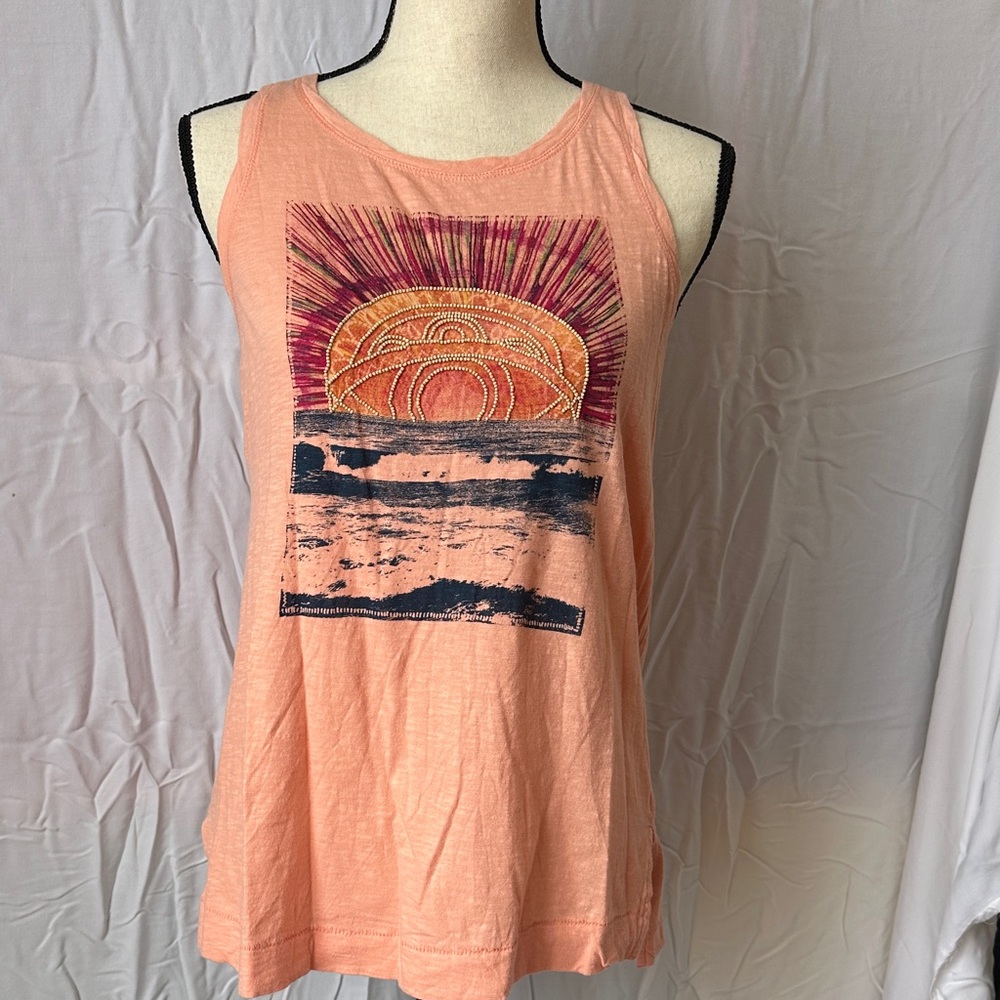 Lucky Brand Peach Tank Top with Sunset Eye Beaded Design